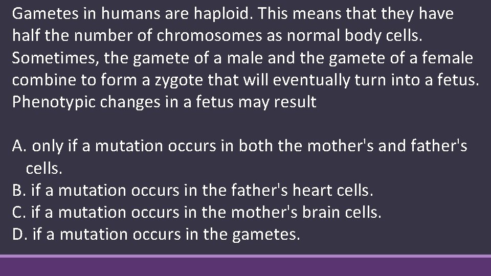 Gametes in humans are haploid. This means that they have half the number of