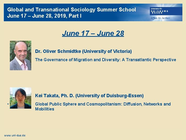 Global and Transnational Sociology Summer School June 17 – June 28, 2019, Part I