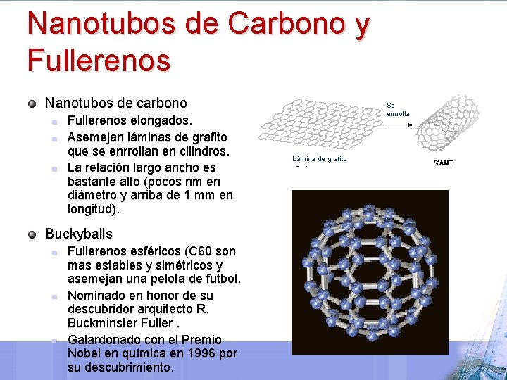 Nanotubos de Carbono y Fullerenos Nanotubos de carbono n n n Fullerenos elongados. Asemejan