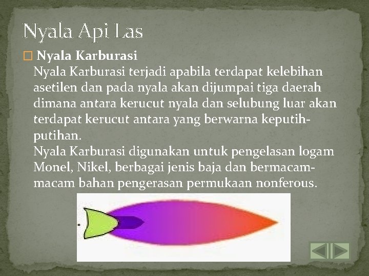 Nyala Api Las � Nyala Karburasi terjadi apabila terdapat kelebihan asetilen dan pada nyala