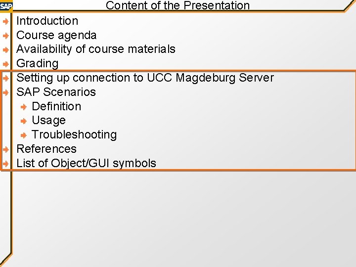 Content of the Presentation Introduction Course agenda Availability of course materials Grading Setting up