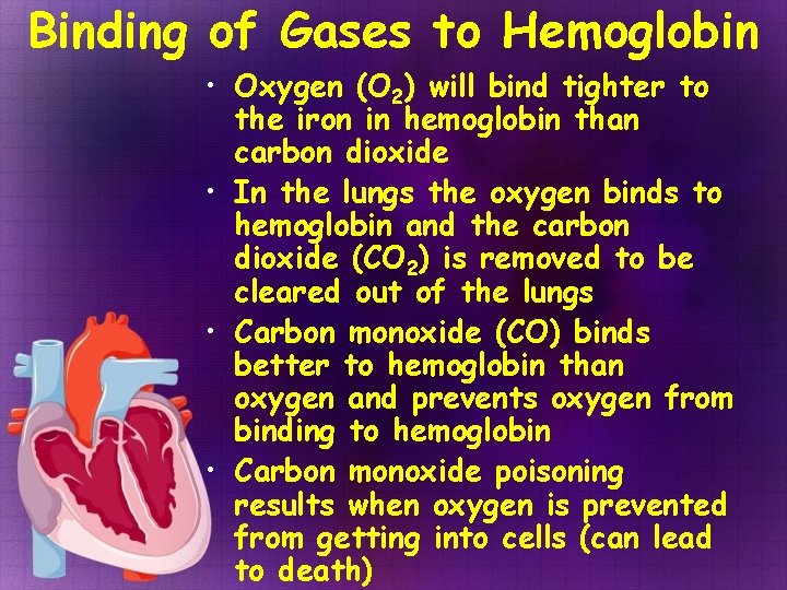 Binding of Gases to Hemoglobin • Oxygen (O 2) will bind tighter to the Binding of Gases to Hemoglobin • Oxygen (O 2) will bind tighter to the