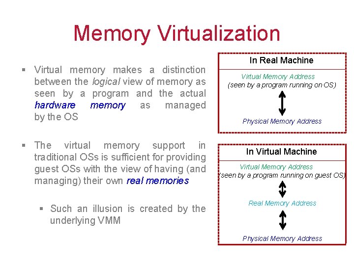 Memory Virtualization § Virtual memory makes a distinction between the logical view of memory