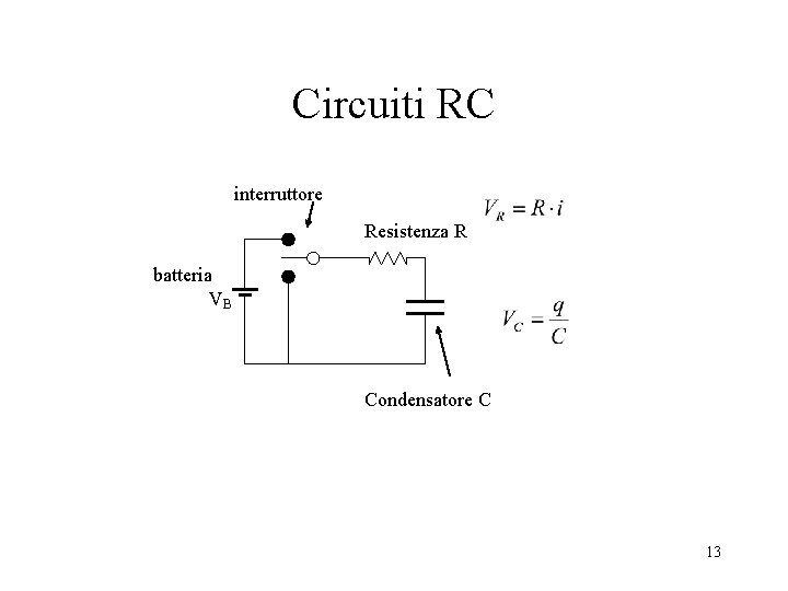 Circuiti RC interruttore Resistenza R batteria VB Condensatore C 13 