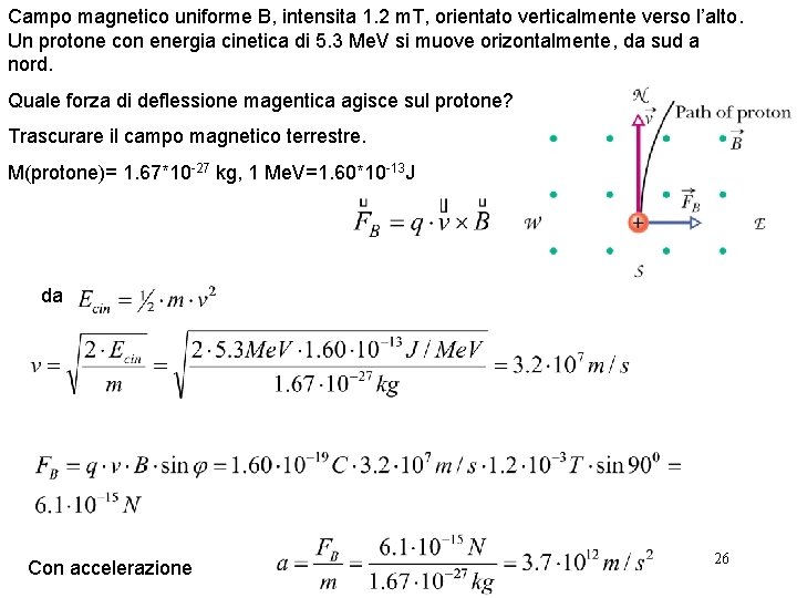 Campo magnetico uniforme B, intensita 1. 2 m. T, orientato verticalmente verso l’alto. Un