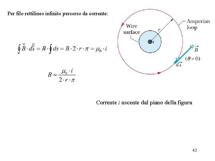 Per filo rettilineo infinito percorso da corrente: Corrente i uscente dal piano della figura