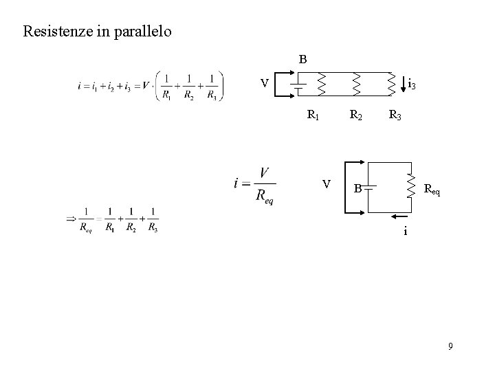 Resistenze in parallelo B V i 3 R 1 R 2 V R 3