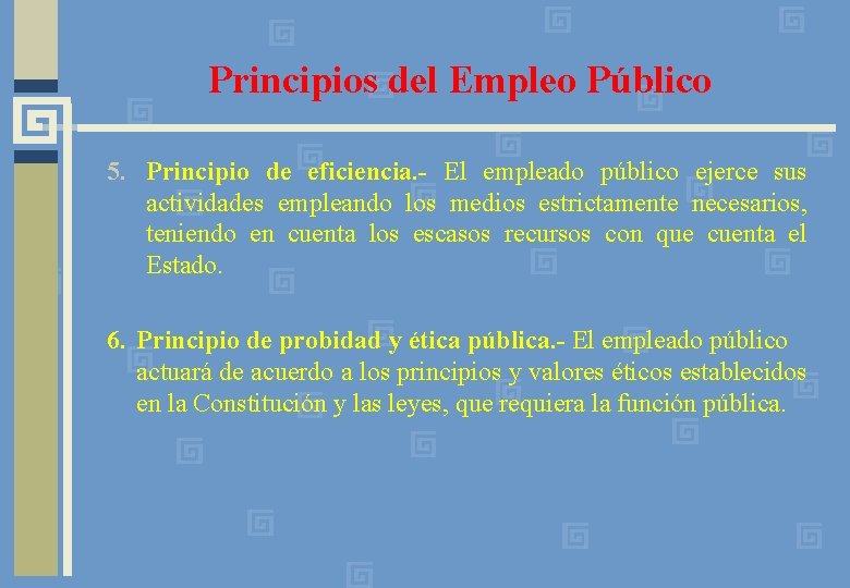 Principios del Empleo Público 5. Principio de eficiencia. - El empleado público ejerce sus