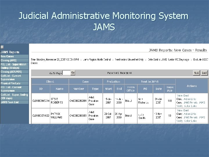 Judicial Administrative Monitoring System JAMS 
