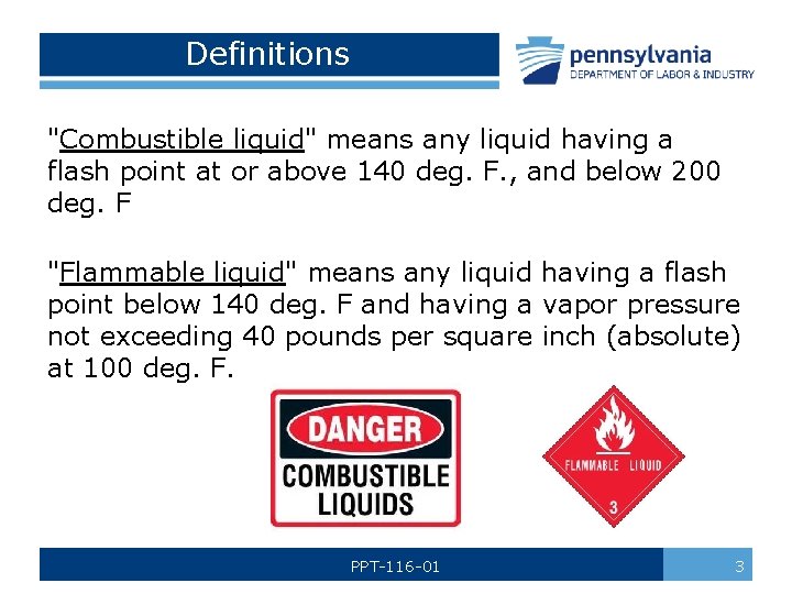 Definitions "Combustible liquid" means any liquid having a flash point at or above 140