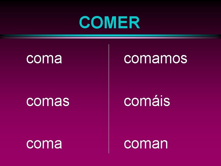 COMER comamos comas comáis coman 