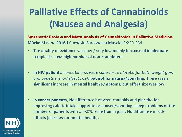 Palliative Effects of Cannabinoids (Nausea and Analgesia) Systematic Review and Meta-Analysis of Cannabinoids in