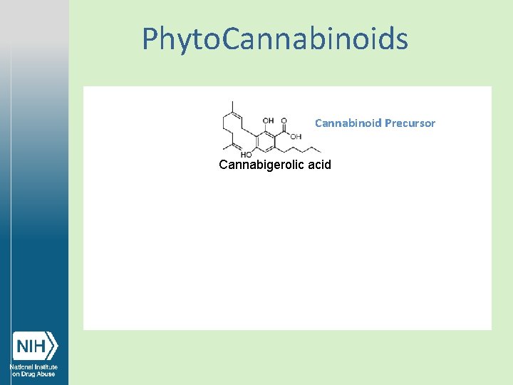 Phyto. Cannabinoids Cannabinoid Precursor Cannabigerolic acid THCA Synthase High in marijuana 1 CBDA Synthase