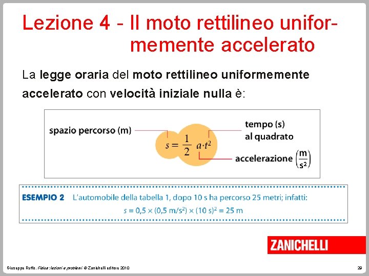 Lezione 4 - Il moto rettilineo uniformemente accelerato La legge oraria del moto rettilineo