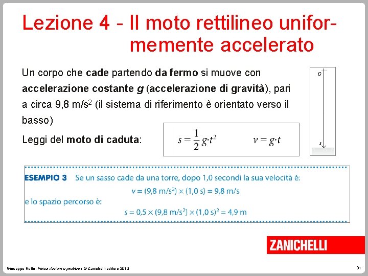 Lezione 4 - Il moto rettilineo uniformemente accelerato Un corpo che cade partendo da