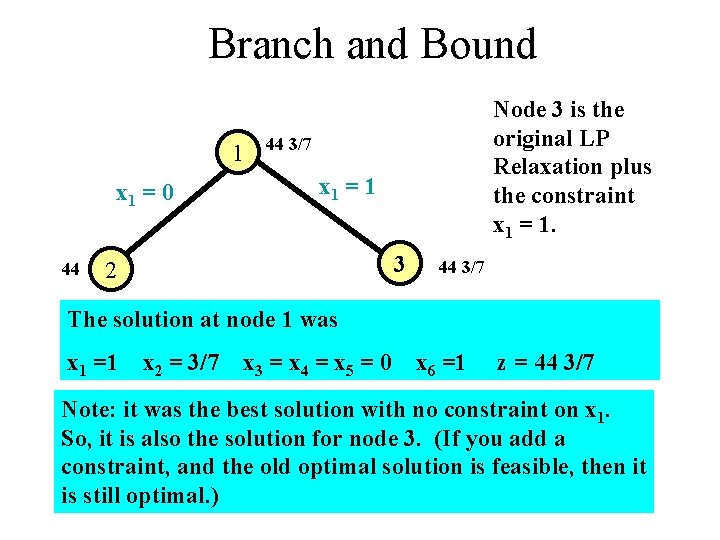 Branch and Bound 1 x 1 = 0 44 Node 3 is the original