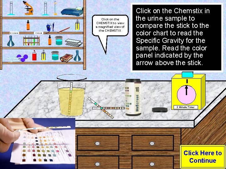 Click on the CHEMSTIX to view a magnified view of the CHEMSTIX Urine Sample