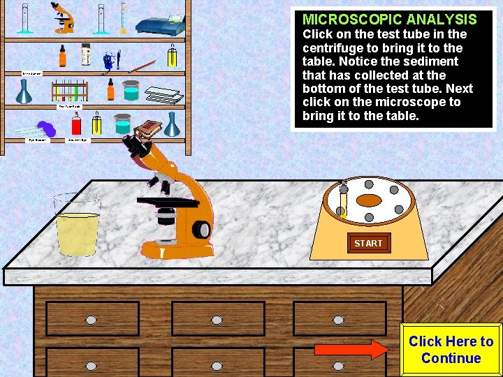 MICROSCOPIC ANALYSIS Urine Sample Test Tube Rack Eye Dropper Click on the test tube