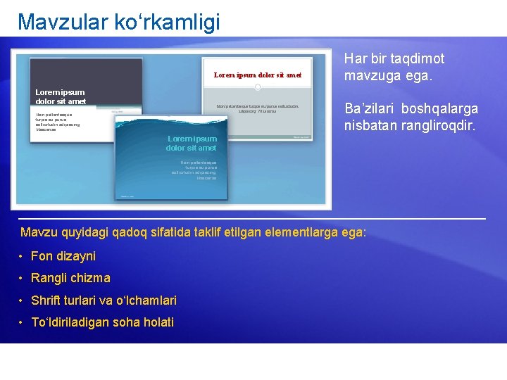 Mavzular ko‘rkamligi Lorem ipsum dolor sit amet Nam pellentesque turpis eu purus sollicitudin adipiscing.