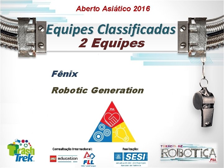 Aberto Asiático 2016 Equipes Classificadas 2 Equipes Fênix Robotic Generation 
