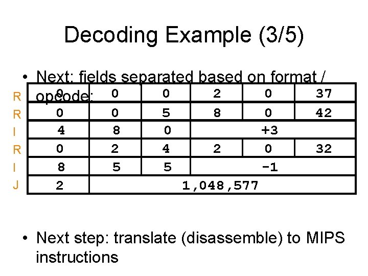 Decoding Example (3/5) • Next: fields separated based on format / 0 0 0