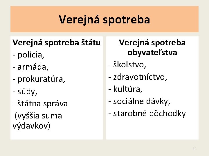 Verejná spotreba štátu - polícia, - armáda, - prokuratúra, - súdy, - štátna správa