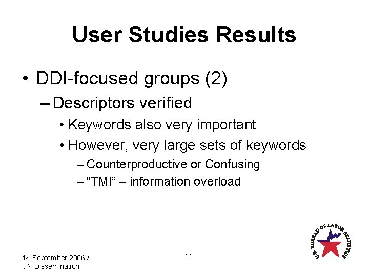 User Studies Results • DDI-focused groups (2) – Descriptors verified • Keywords also very