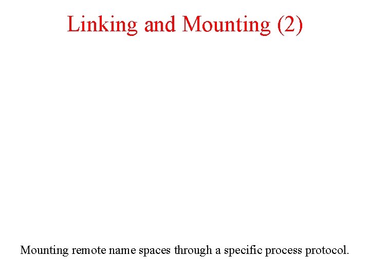 Linking and Mounting (2) Mounting remote name spaces through a specific process protocol. 