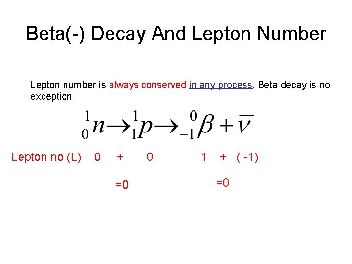 Beta(-) Decay And Lepton Number Lepton number is always conserved in any process. Beta