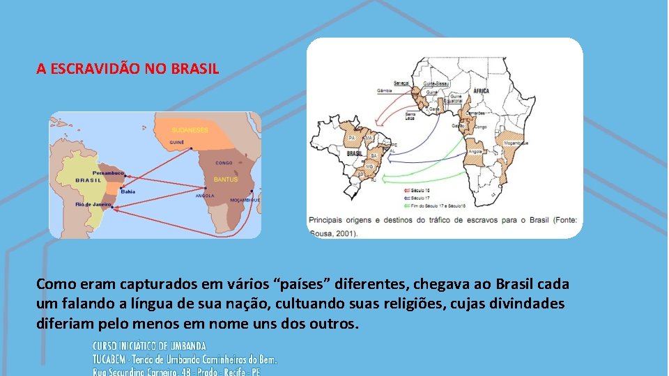 A ESCRAVIDÃO NO BRASIL Como eram capturados em vários “países” diferentes, chegava ao Brasil