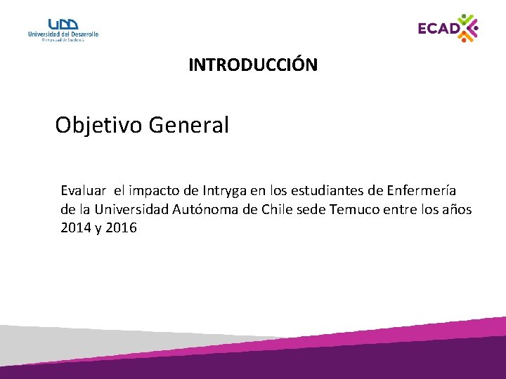 INTRODUCCIÓN Objetivo General Evaluar el impacto de Intryga en los estudiantes de Enfermería de