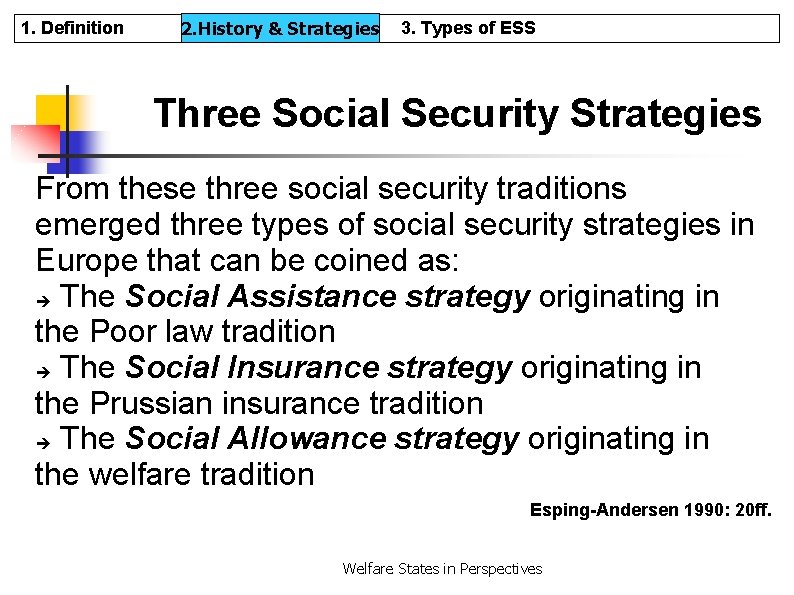 1. Definition 2. History & & Strategies 2. History 3. Types of ESS Three