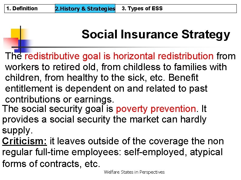 1. Definition 2. History & & Strategies 2. History 3. Types of ESS Social