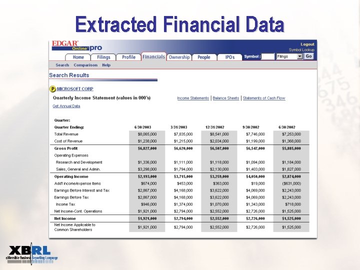 Extracted Financial Data 