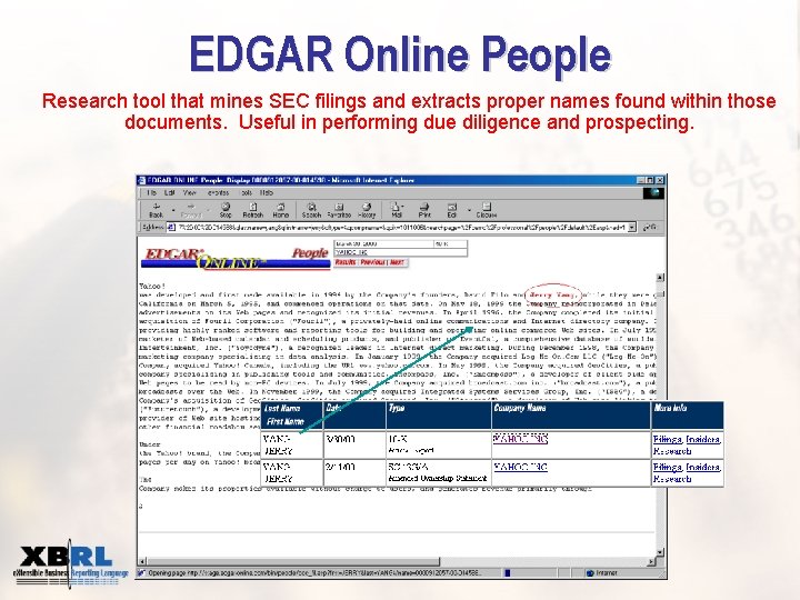 EDGAR Online People Research tool that mines SEC filings and extracts proper names found