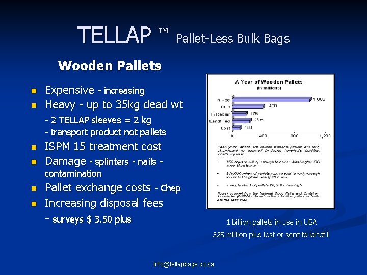 TELLAP TM Pallet-Less Bulk Bags Wooden Pallets n n Expensive - increasing Heavy -