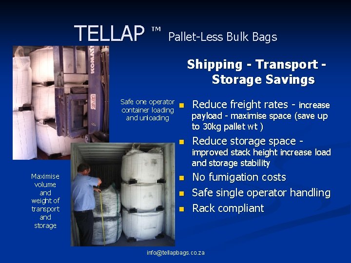 TELLAP TM Pallet-Less Bulk Bags Shipping - Transport Storage Savings Safe one operator n