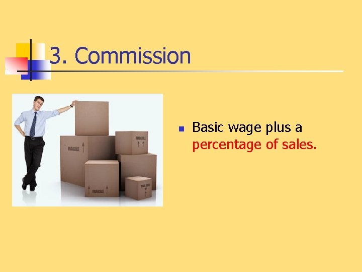 3. Commission n Basic wage plus a percentage of sales. 