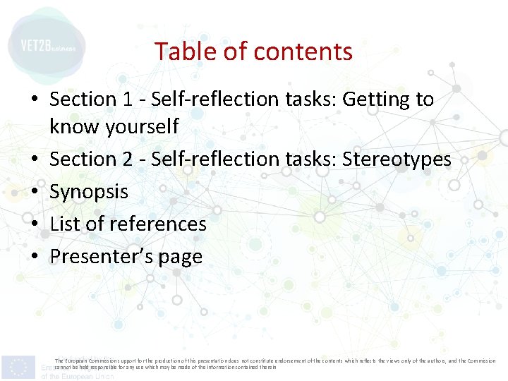 Table of contents • Section 1 - Self-reflection tasks: Getting to know yourself •