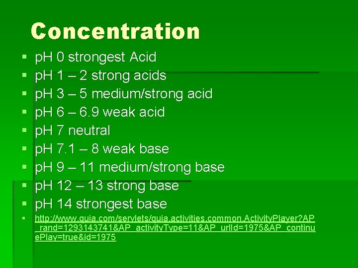 Concentration § § § § § p. H 0 strongest Acid p. H 1