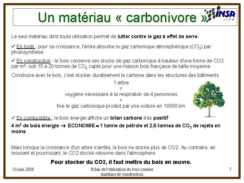 Un matériau « carbonivore » Le seul matériau dont toute utilisation permet de lutter