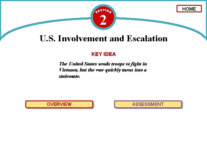 HOME 2 U. S. Involvement and Escalation KEY IDEA The United States sends troops