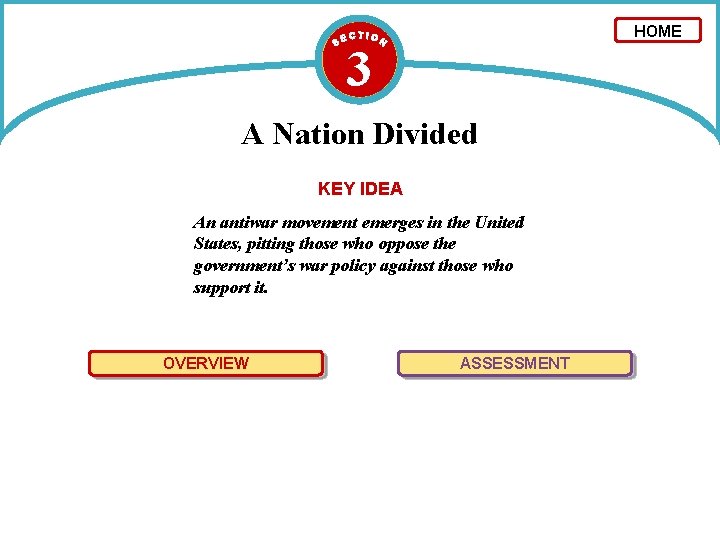 HOME 3 A Nation Divided KEY IDEA An antiwar movement emerges in the United