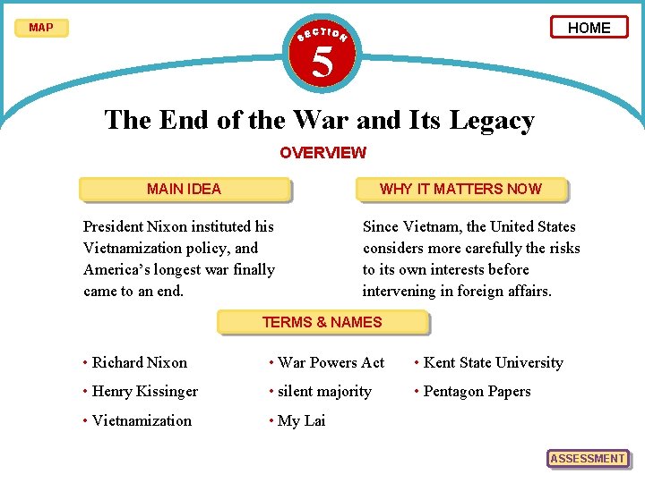 HOME MAP 5 The End of the War and Its Legacy OVERVIEW MAIN IDEA