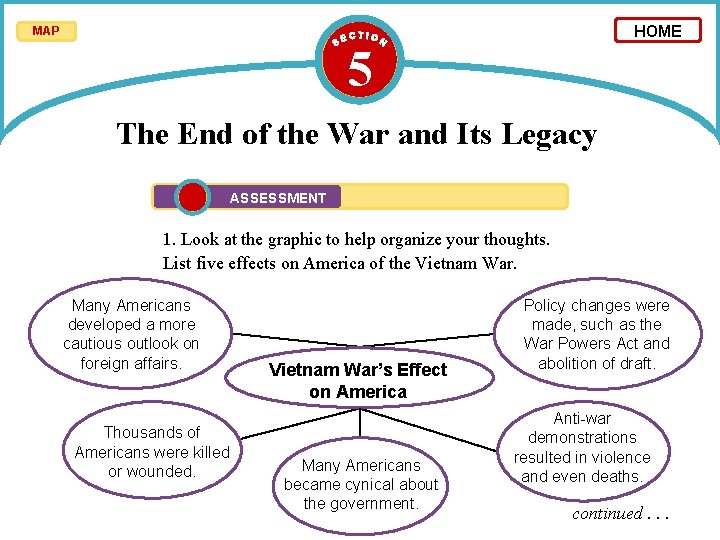 HOME MAP 5 The End of the War and Its Legacy ASSESSMENT 1. Look