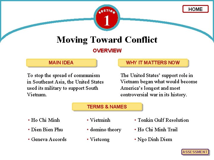 HOME 1 Moving Toward Conflict OVERVIEW MAIN IDEA WHY IT MATTERS NOW To stop