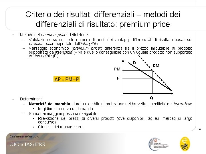 Criterio dei risultati differenziali – metodi dei differenziali di risultato: premium price • Metodo