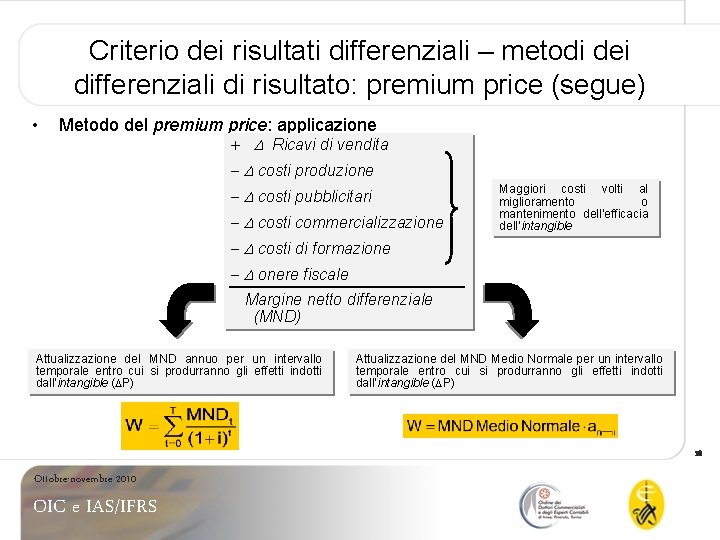 Criterio dei risultati differenziali – metodi dei differenziali di risultato: premium price (segue) •