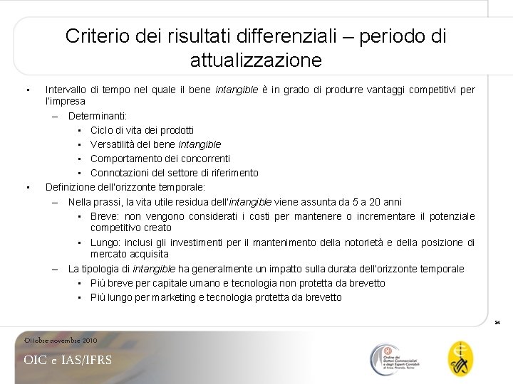 Criterio dei risultati differenziali – periodo di attualizzazione • • Intervallo di tempo nel