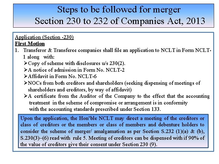 PROCEDURAL ASPECTS OF MERGER AMALGAMATION BEFORE NCLT An